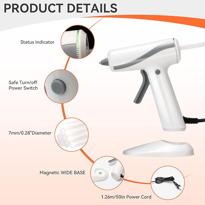 Mini hot glue gun Kit with 30 Glue Sticks, Hot Melt, High Temp for School Crafts DIY Arts and Quick Home Repairs (Orange Glue Gun)