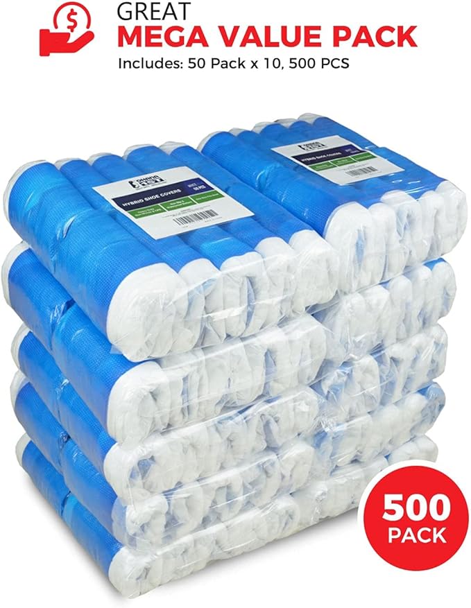 [500 Count] Hybrid Shoe Covers Disposable Non Slip Waterproof, MEGA Pack (50 Pack x 10, 500 PCS)