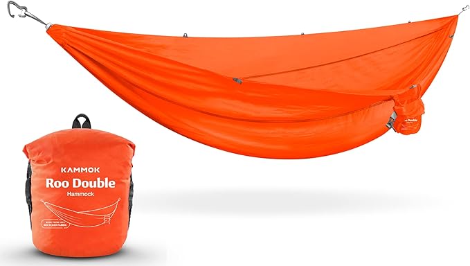 KAMMOK: Roo Double Hammock | Made from Strong & 100% Recycled Water Resistant Ripstop Fabric | Comfortable, Packable, Lightweight (Lifetime Adventure Grade Warranty), Ember Orange