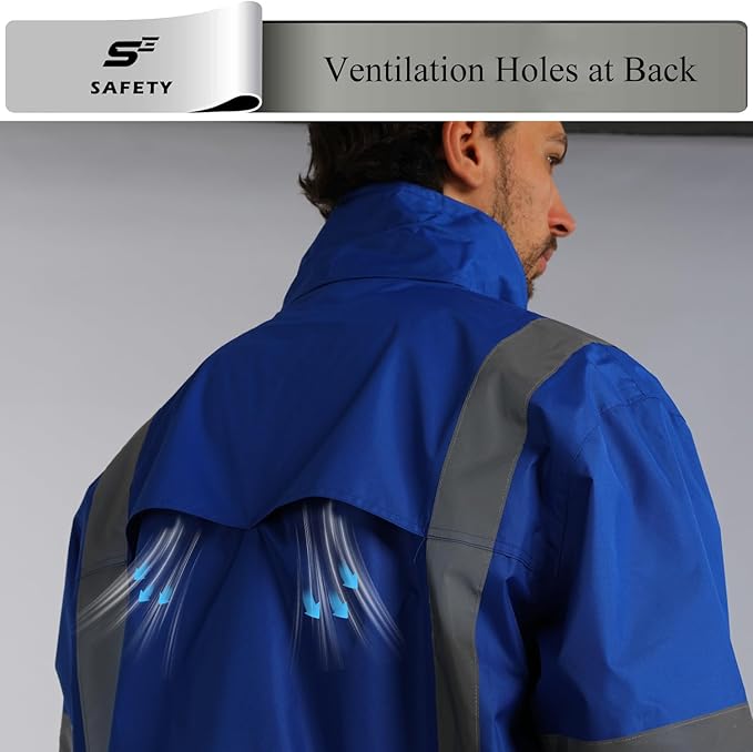 sesafety Hi Vis Rain Jacket, Rain Suits for Men Waterproof withBlack Bottom, Rain Coats for Men Interior Mesh, Class 3 HighVisibility Rain Gear,Removable Hood