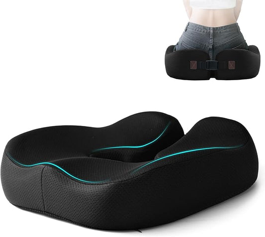 Orthopedic Seat Cushion for Tailbone & Sciatica Pain Relief - Coccyx Cushion with Memory Foam for Office Chair, Car, Hemorrhoids & Postpartum Support, Ergonomic Donut Pillow (Black)