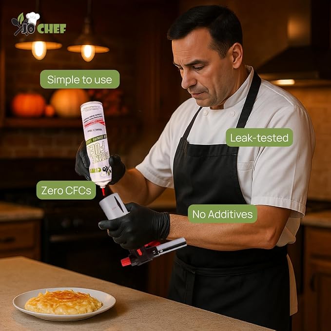 Jo Chef Butane Refill, Butane Torch Fuel Refill, Gas Lighter Fluid Refill Canister, Kitchen Blow Torch Fluid – Universal Tip – 2 Cans (3.38oz)