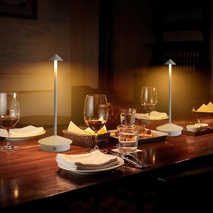 2 Pack LED Rechargeable Cordless Table Lamps,Portable Outdoor 5000mAh Battery Operated Table Light Touch Control 3 Color Dimmable for Patio/Cofee/Restaurant/Camping/Dining/Bedroom-White