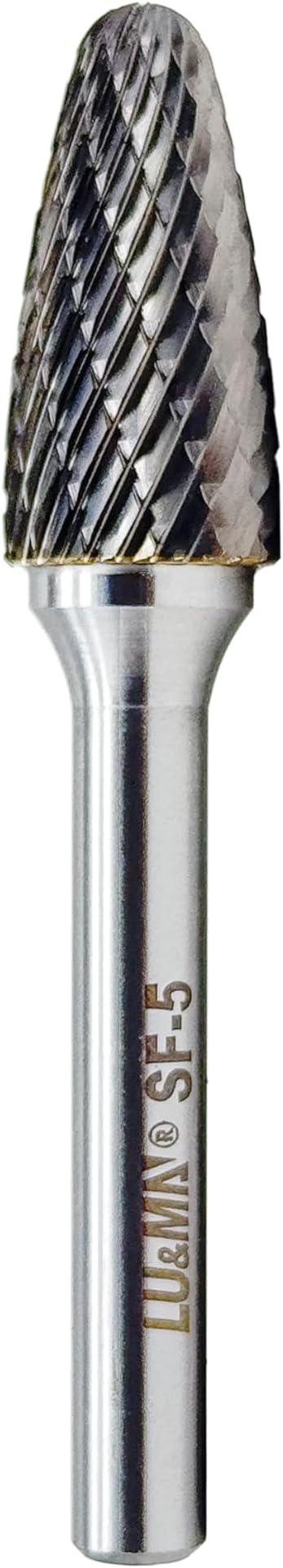 SF-5 Tungsten Carbide Burr Tree Shape Radius End Double Cut Rotary Burr File (1/2” Cutter Dia X 1”Cutter Length) with 1/4'' Shank, by LU&MN