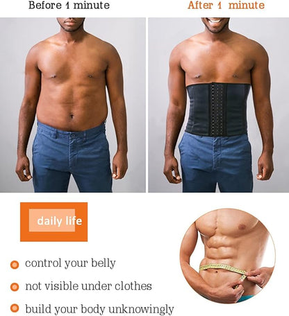 GainKee 100% Latex Men Waist Trainer Corsets With Steel Bone Sweat Belt Sauna Suit For Fitness Body Shaper