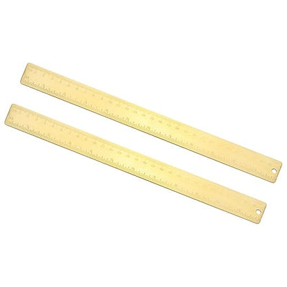 uxcell Metal Straight Ruler 300mm Brass Straight Edge Rule Precision Double Scales Metric Measurement Tool Drawing Measuring Ruler Gold 2 Pcs