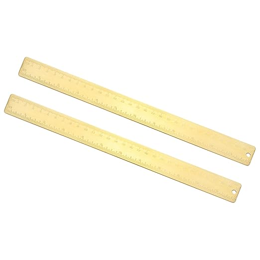 uxcell Metal Straight Ruler 300mm Brass Straight Edge Rule Precision Double Scales Metric Measurement Tool Drawing Measuring Ruler Gold 2 Pcs