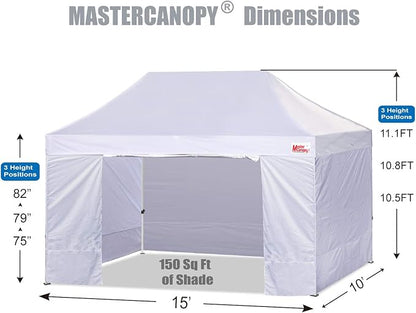 MASTERCANOPY Heavy Duty Pop-up Canopy Tent with Sidewalls (10x15,White)
