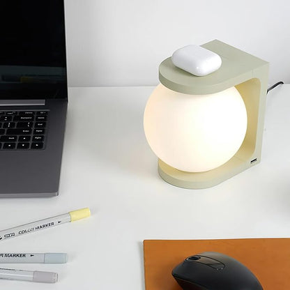 Wireless Charging Table Lamp with Flat Top Surface, Modern Design (Green)