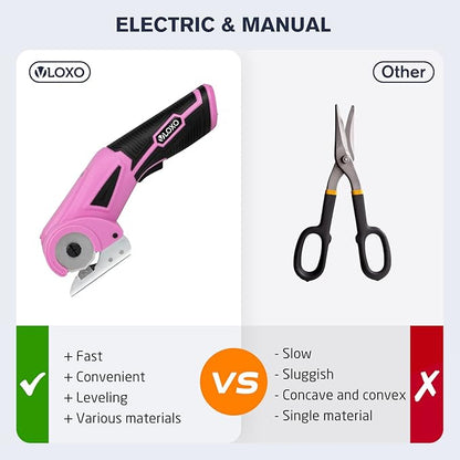 VLOXO Cordless Electric Scissors, Rechargeable Fabric Scissors with Safety Lock, 4.0V Rotary Cutter Multi-Cutting Tools, Cardboard Powerful Fabric Cutter for Carpet Leather Felt with Storage Box