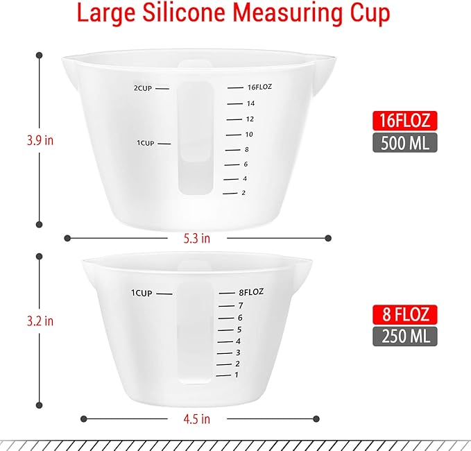 Gartful 500ml & 250ml Large Silicone Measuring Cups, Resin Mixing Cups for Epoxy, Jewelry Casting Molds, Acrylic Paint Pouring, Cup Making, Nonstick Reusable Craft Measuring Cups, 16oz & 8oz, Set of 2