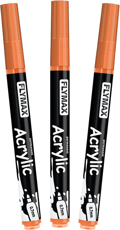 Orange Marker Paint Pens - Permanent Marker Pens Orange Acrylic Paint Water-Based 0.7mm Fine Tip Waterproof Quick-Drying (3 in 1Pack)