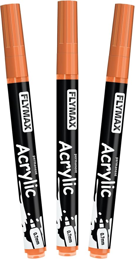 Orange Marker Paint Pens - Permanent Marker Pens Orange Acrylic Paint Water-Based 0.7mm Fine Tip Waterproof Quick-Drying (3 in 1Pack)