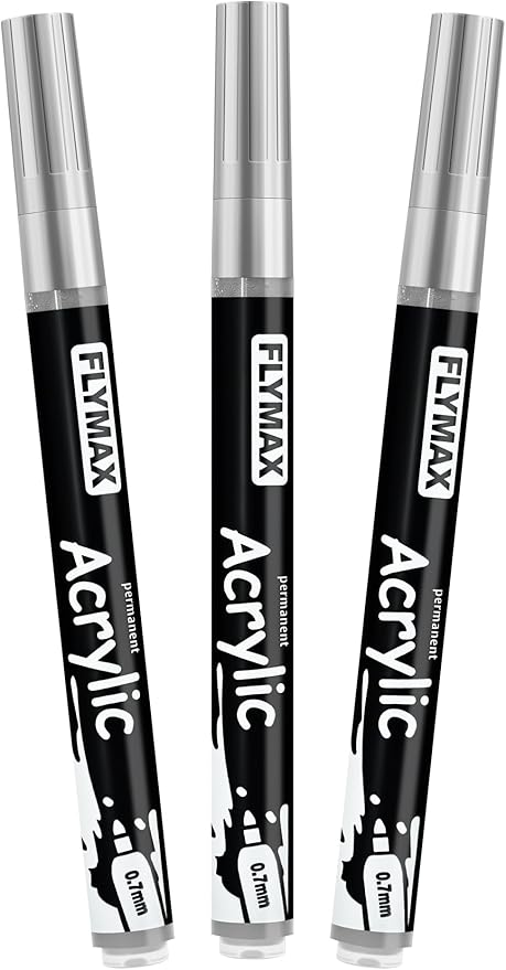 Silver Marker Paint Pens - Permanent Marker Pens Silver Acrylic Paint Water-Based 0.7mm Fine Tip Waterproof Quick-Drying (3 in 1Pack)