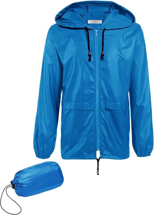 COOFANDY Mens Packable Rain Jacket Lightweight Waterproof Raincoat with Hood Outdoor Rain Gear Travel Hiking Cycling
