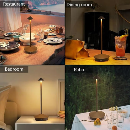 Cordless Table Lamp, 5000mAh Rechargeable Battery Powered LED Desk Lamp, Portable Touch Control Outdoor Table Lamps,3 Color Dimmable Light for Restaurant, Patio, Bedroom, Night Lamp (Brown)