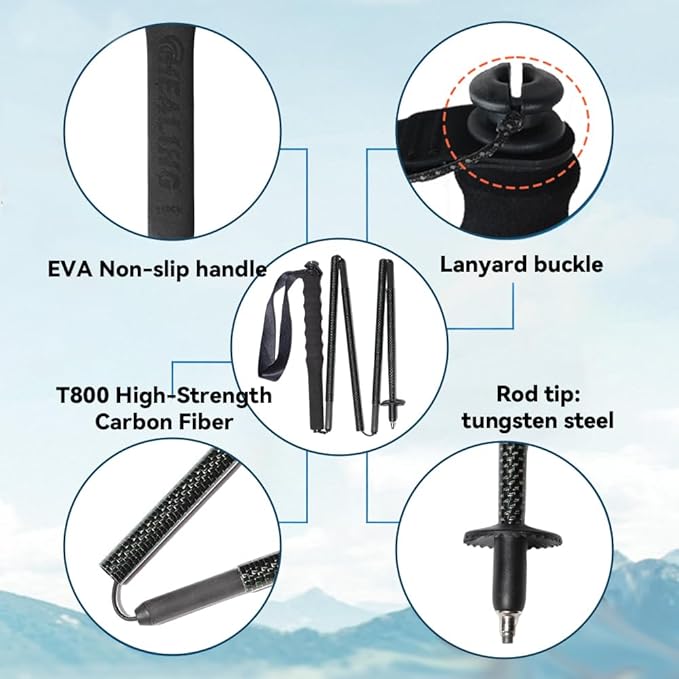 High Strength 5-Section Foldable Carbon Fiber Trekking Poles - 115g/125g/130g, Compact Hiking Staff for Men & Women, Ideal for Hiking, Trekking, Mountaineering & Backpacking