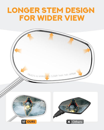 PBYMT Motorcycle Rear View Mirrors M8 Chrome Motorcycle Mirrors 360 Degree Adjustment Side Mirror Compatible with Harley Sportster Touring Dyna Softail Road King Street Glide 1982-2023