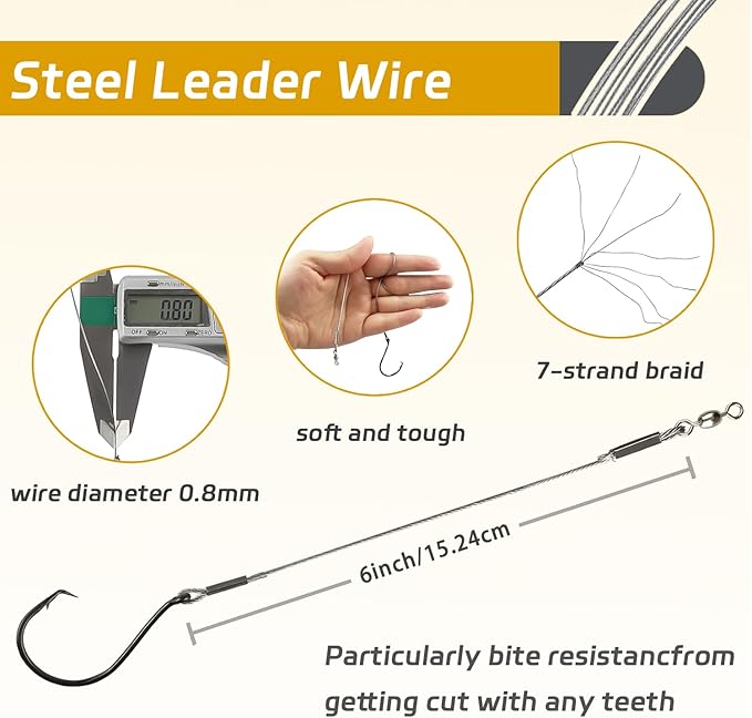 Fishing Hook Rigs 25/50 Pack - Circle Hook 1/0-10/0 with Stainless Steel Leader, Crane Swivel - Heavy Duty Saltwater Rigs for Catfish, Shark, Surf & Bottom Fishing