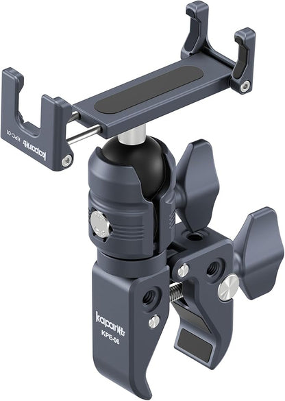 Riding Phone Clip Kit, Dual Knob Single Socket Arm and Aluminium Handlebar Base Mount Strong Rod Clamp, Suitable for Installation in 0.55-1.77” Diameter Steel Round Bar (KPS-07)