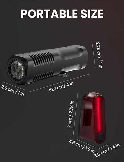 Bike Lights Front and Back Set, 8+5 Modes USB-C Rechargeable Bicycle Headlight and Tail Light, IP64 Waterproof LED Safety Lights for Night Riding, Road & Mountain Cycling Accessories, Easy to Install