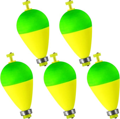 Dr.Fish 5 Pack Weighted Fishing Bobbers Snap-on Spring Bobbers Push Button Floats EVA Foam Pear Shape Bass Freshwater Fishing for Crappie Panfish Bluegill Trout