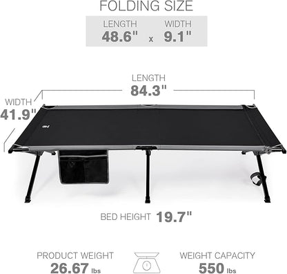 EVER ADVANCED Extra Wide Camping Cot for Adults Oversized XXL Sleeping Cots Folding Cot Bed with Carry Bag, 84.3" L x 41.9" W, Support to 550 lbs