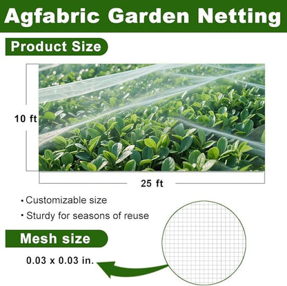 Agfabric Garden Netting 10'x25' Insect Pest Barrier Bird Netting for Garden Protection,Row Cover Mesh Netting for Vegetables Fruit Trees and Plants,White