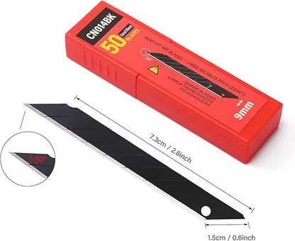 FOSHIO 100PCS 30 Degree Carbon Steel Snap Off Blades 9mm for Box Cutters Utility Knife Universal Art Knife Replacement Black Blades