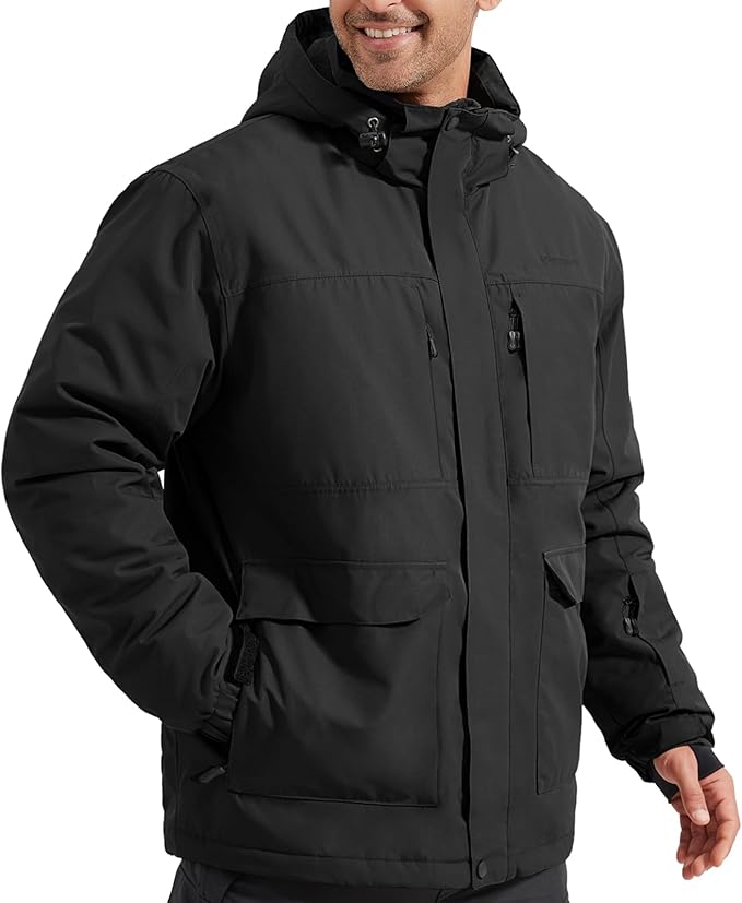 FREE SOLDIER Men's Waterproof Ski Jacket Fleece Lined Warm Winter Snow Coat with Hood Fully Taped Seams