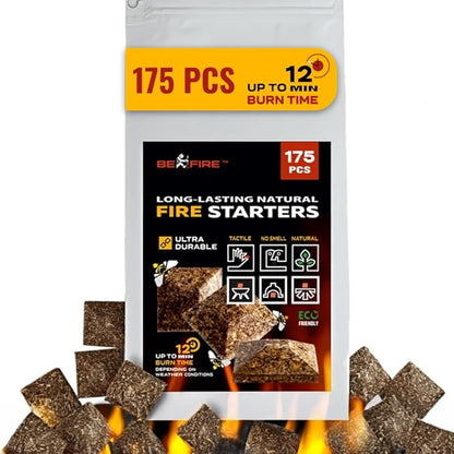 Fire Starter • 175 pcs Natural Fire Starters up to 12 Min Burn Time Firestarters for Indoor Fireplace, Campfires & Camping, Wood Stove, Grill