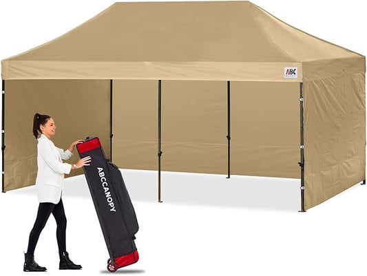 ABCCANOPY Heavy Duty Easy Pop up Canopy Tent with Sidewalls 10x20,Beige