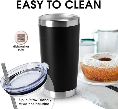 HASLE OUTFITTERS 20oz Tumblers Bulk Stainless Steel Cup with Lid Double Wall Vacuum Insulated Coffee Mug for Cold & Hot Drinks 8 Pack, Black