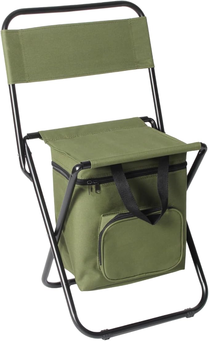 LEADALLWAY Fishing Chair with Cooler Bag Compact Fishing Stool Foldable Camping Chair