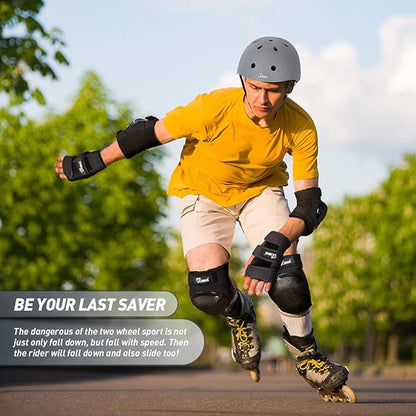 JBM Adult & Kid Skating Protective Gear Set for Beginner to Advanced, Skateboard Helmet Knee and Elbow Pads with Wrist Guards for Inline Roller Skating, Scooter, Skateboarding