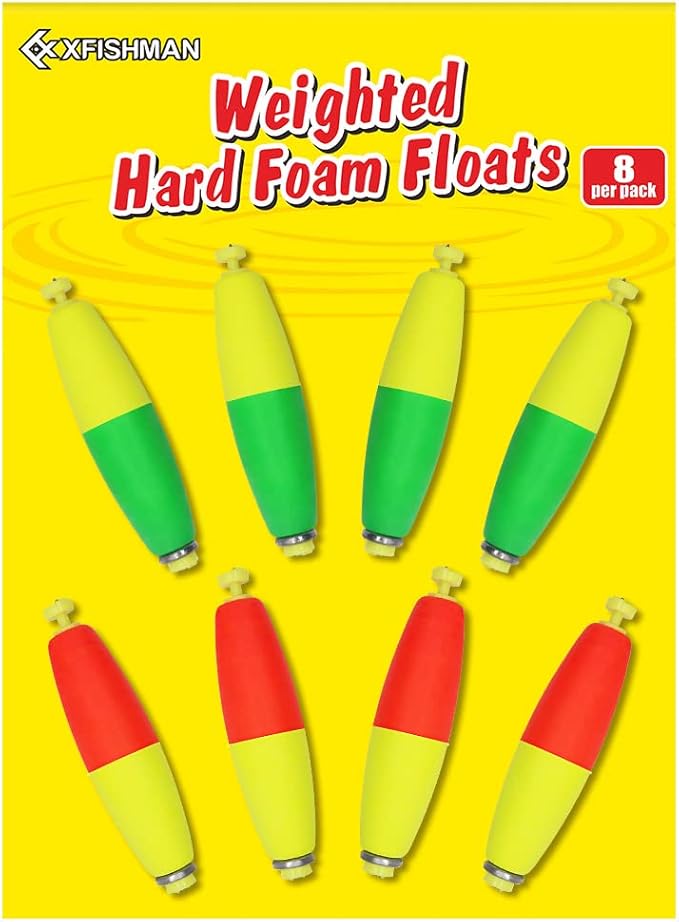 XFISHMAN Weighted-Bobbers-for-Fishing-Floats-Bouy Slip Bobber Fishing Corks Kit Crappie Bluegills Panfish Catfish Hand Made Foam Float 1 Inch 2 in 8-12 Pack