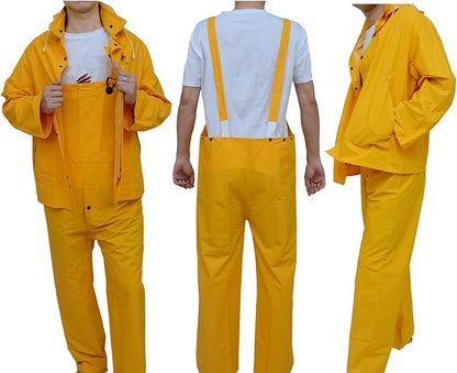 RainRider Rain Suit for Men Women Leathercraft Rain Gear Heavy Duty 3-Piece Commercial Rain Jacket with Bib Pants Overall
