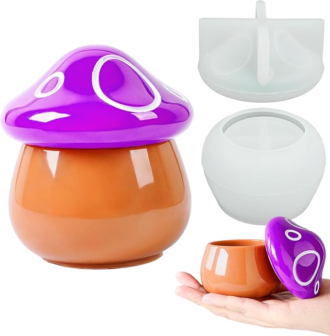 Resin Jar Molds with Lid Mushroom Silicone Mold for Epoxy Resin Casting DIY Jewelry Trinket Organizer Box, Candy Container, Planter, Candle Jars, Home Decoration Concrete Cement Mould Art Craft Gifts