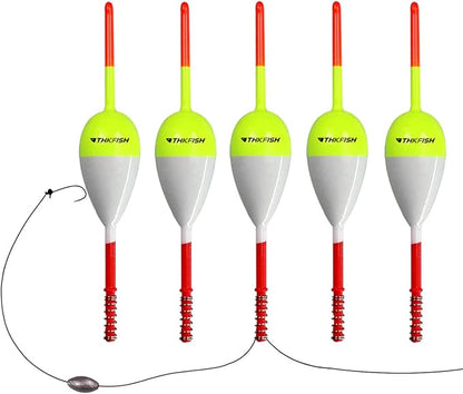 THKFISH Fishing Floats and Bobbers Balsa Wood Floats Spring Bobbers with Oval Slip Bobbers for Crappie Panfish Walleyes Fixed Bobber (1"X0.7"X6") (1.25"X0.75"X6") (2"X1.14"X5.86") 5pcs