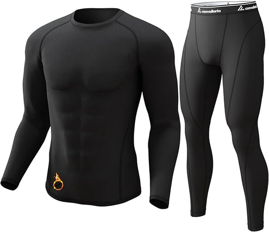 CL convallaria Thermal Underwear for Men Long Johns Fleece Lined Hunting Gear Set Base Layer for Cold Weather XS-4XL