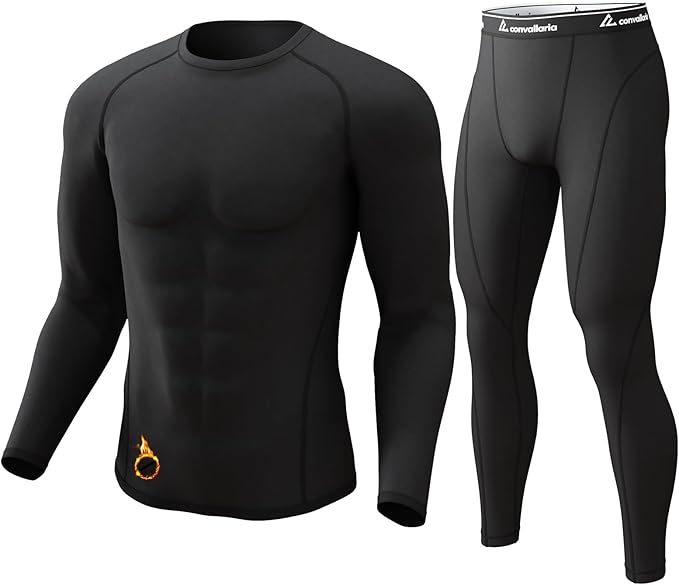 CL convallaria Thermal Underwear for Men Long Johns Fleece Lined Hunting Gear Set Base Layer for Cold Weather XS-4XL