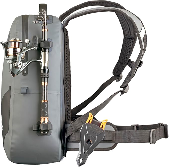 Waterproof Fishing Backpack with Rod Holder, Inflatable Air Valve, Gear Loops, Submersible Zipper