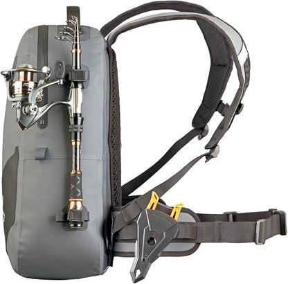 Waterproof Fishing Backpack with Rod Holder, Inflatable Air Valve, Gear Loops, Submersible Zipper