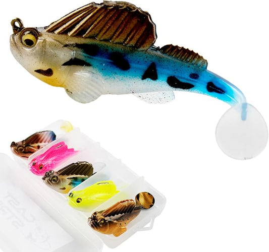 Soft Fishing Lures 5pcs Kit with Tackle Box Weedless Paddle Tail Swimbaits for Bass Trout Crappie Walleye Freshwater Saltwater Life Like Action Durable Plastic Sharp Hooks