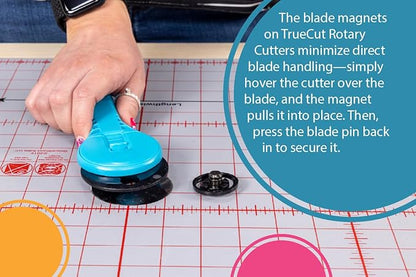 TrueCut Straight Rotary Cutter - 45mm Ergonomic Wheel Cutter for Fabric & Crafting - Left or Right-Handed - Track-and-Guide Ruler - Quilting and Sewing Supplies