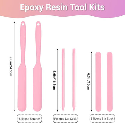 Gartful 6PCS Silicone Stir Sticks Kits, 2pcs Spatula Scraper, 2pieces Large Silicone Sticks, 2pack Pointed Stir Rods, Reusable DIY Craft Tool for Mixing Resin, Paint, Liquid, Pink
