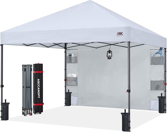 ABCCANOPY Pop Up Canopy with Sidewall,10x10 Outdoor Canopy Tent with Storage Sidewall for Commercial Events with 4 Weights (White)
