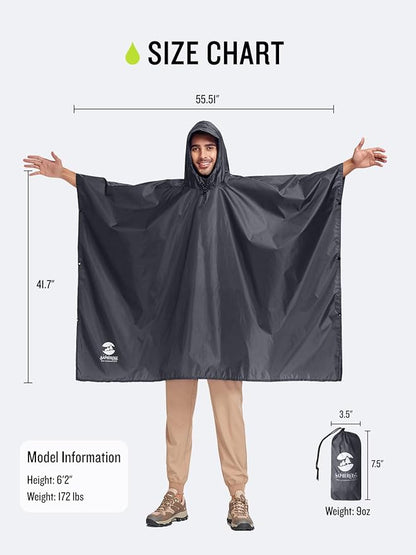 SaphiRose Hooded Rain Poncho Waterproof Raincoat Jacket for Men Women Adults