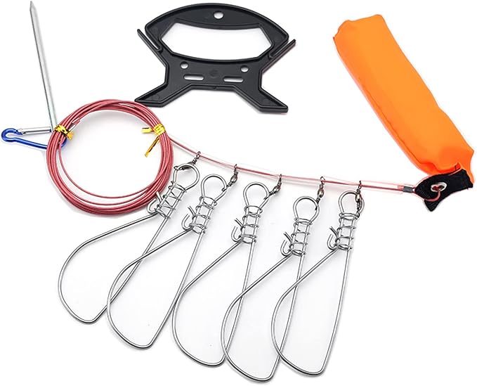 Fish Stringer, Fishing Stringer Clip Live Fish Lock, with High Strength Snaps/Buckles, Big Fish Wire Rope Cable Fishing Holder Kit with Float and Plastic Handle