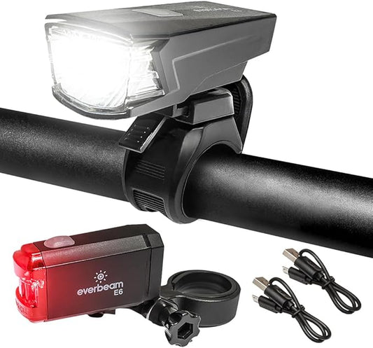 Everbeam Bike Lights Front and Back LED Bike Light Set. StVZO Rechargeable, for Night Riding, USB Bicycle Light Safety Light Beam for Cars